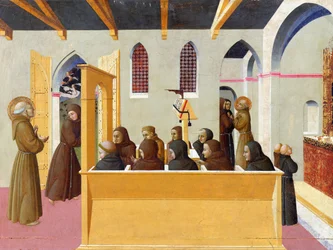 Die Verdammung der Seele des Geizhalses von Citerna, Predella-Panel aus dem Polyptychon von San Francesco di Borgo San Sepolcro, 1426-44